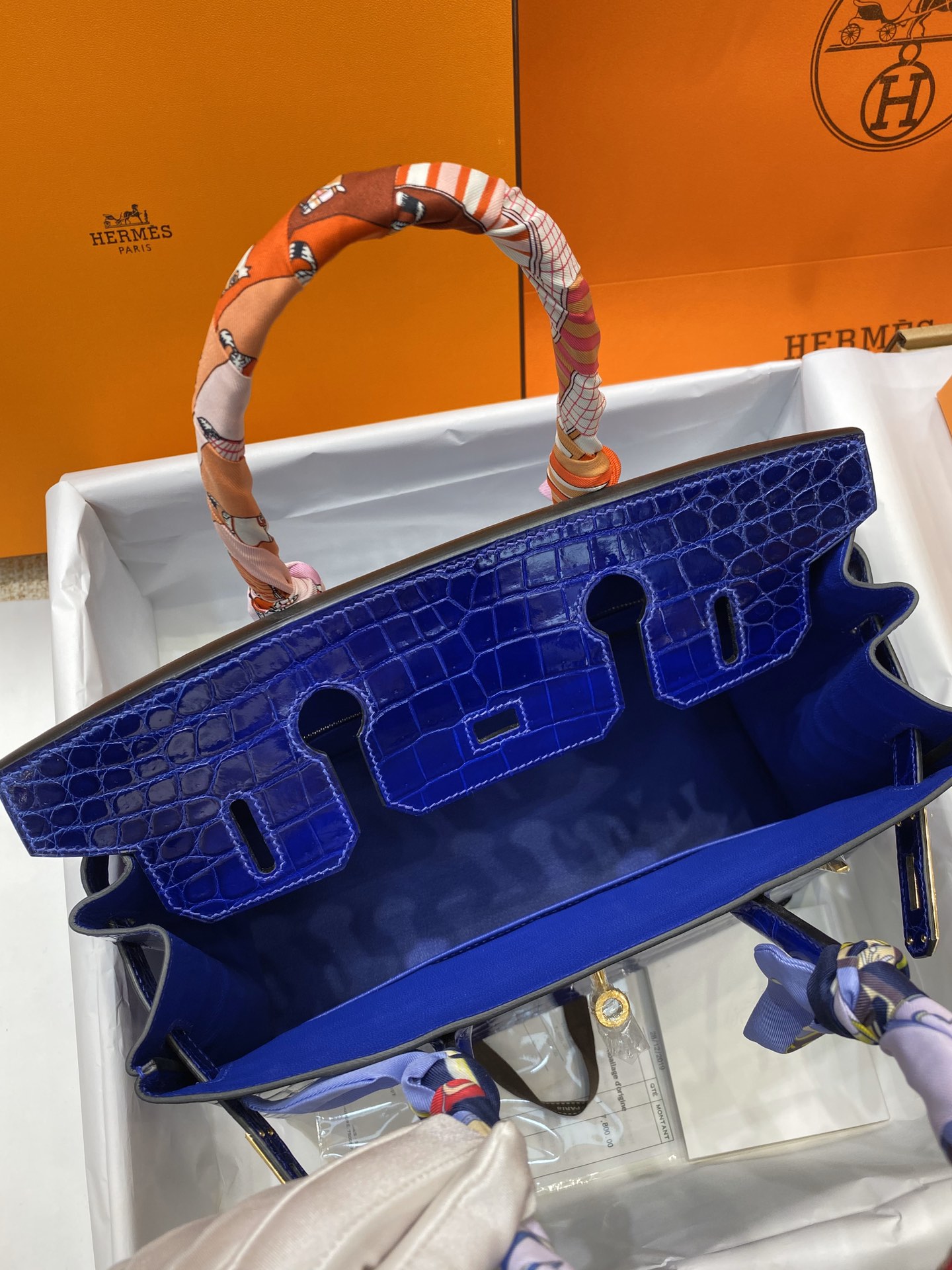 Hermes Birkin 30CM Handmade Bag In Blue Electric Crocodile Niloticus Shiny Skin